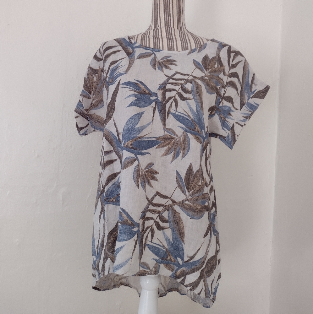 Terzo Millennnio 100% Linen Tropical Print Tunic Top Made in Italy Size S NWT